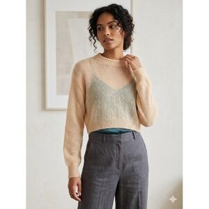 Tna Aritzia Cropped Mohair Blend Sweater Womens XS Peach Open Knit 73572